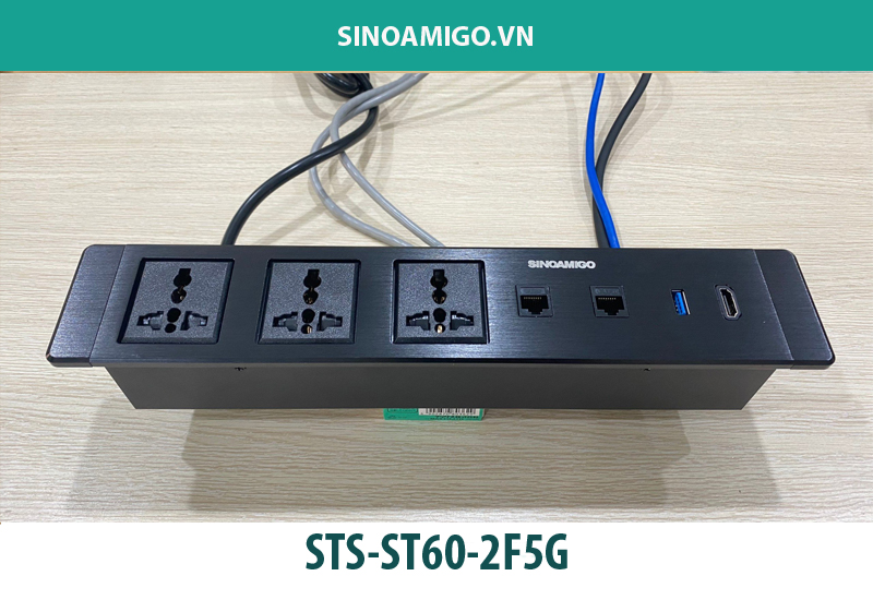 Hộp ổ điện âm bàn đa năng chính hãng Sinoamigo STS-ST60-2F5G Cao cấp cho bàn làm việc